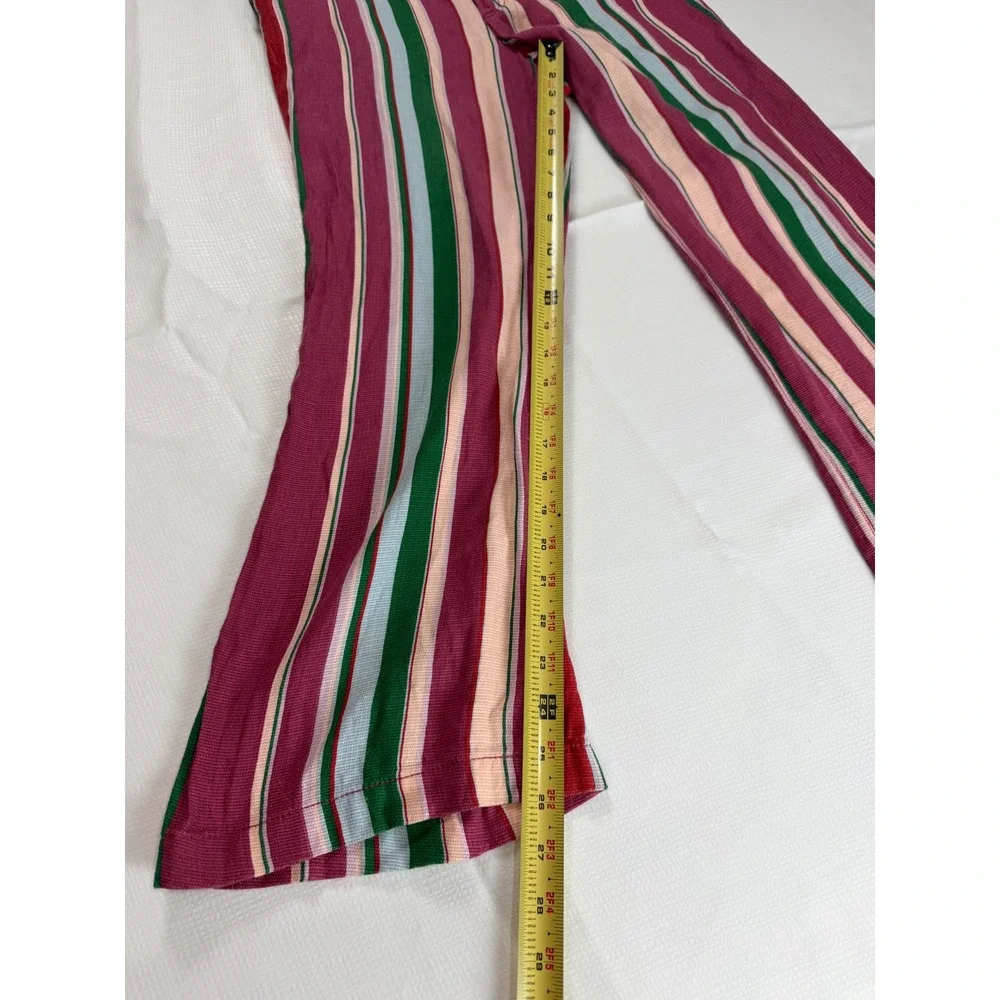 Free People Striped Wide Leg High Rise Pants Pink Green Multi OB1458351 Size 6